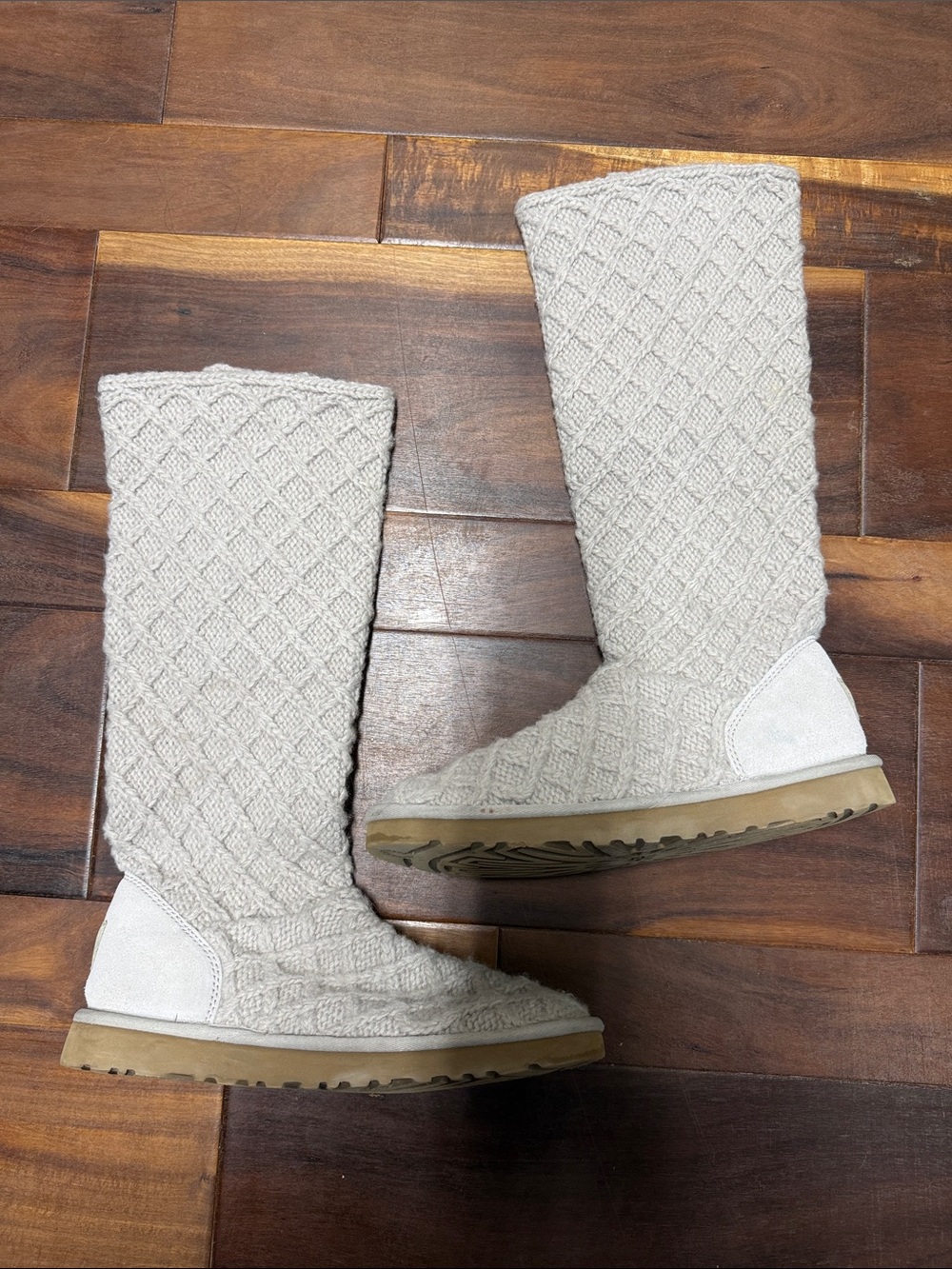 UGG Cream Cable Knit Slouch Boot with Button Accents - Picture 3 of 8